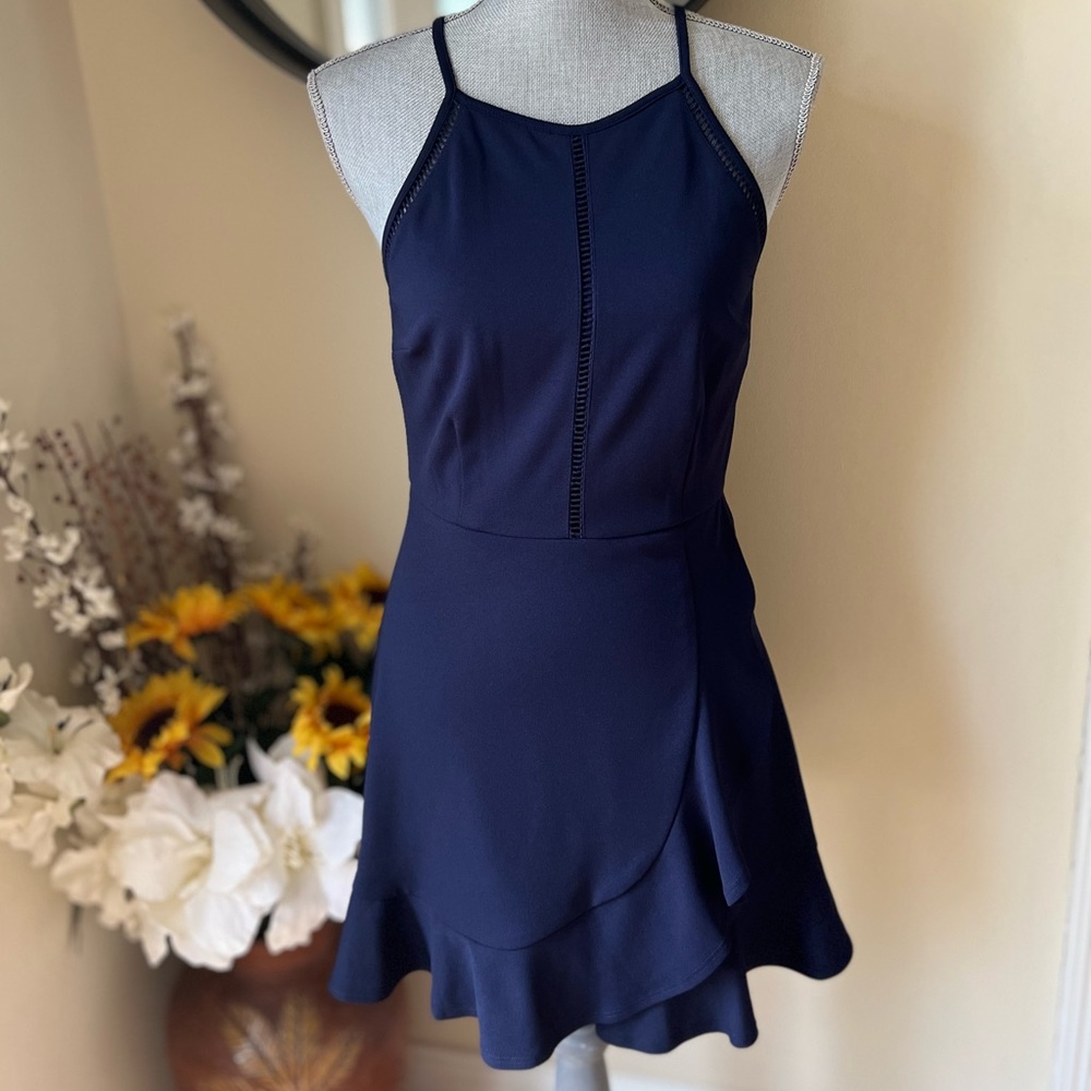 NWT Speechless Navy Sleeveless Wrap Ruffle Dress.  Size Small